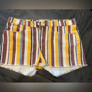 Frame Le cutoff denim painterly stripe shorts